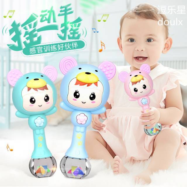Mainan Bayi Tongkat Rattle + Teether+ Musik + Lampu Kelap Kelip