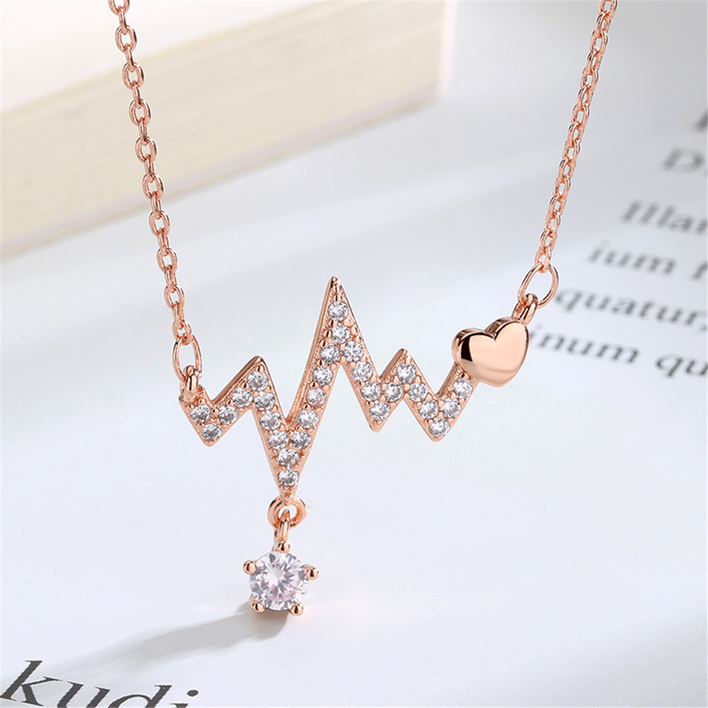 【COD Tangding】Heart Beating Pendant Necklace Choker Jewelry Fashion Simple Silver Gold Color