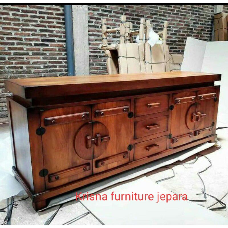 meja tv jati JEPARA/buffet tv jati 200cm/meubel jepara