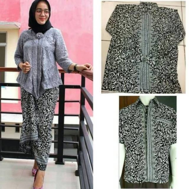 Real Pict Setelan Kebaya Modern Couple Kebaya Modern Floy Brukat Grey