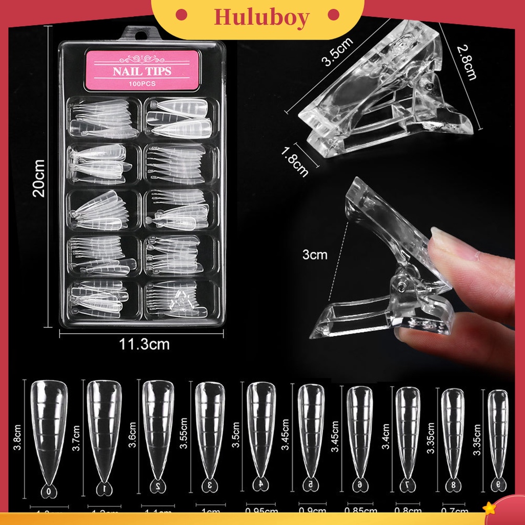 Huluboy Huluboy♡ 100pcs / Set Kuku Palsu Extension Ultra Tipis Bentuk Tangga Untuk Manicure