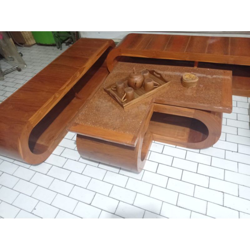 Kursi Meja Tamu Jati Kayu Set Panjang Sofa Unik