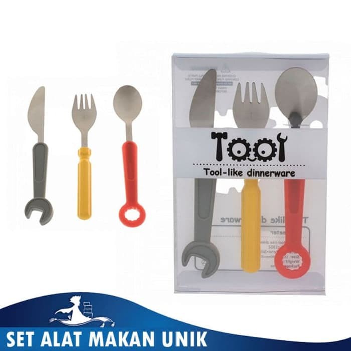 Sendok Garpu Pisau Set TOOLS / Kreatif Sendok Makan Unik 1set = 3pc