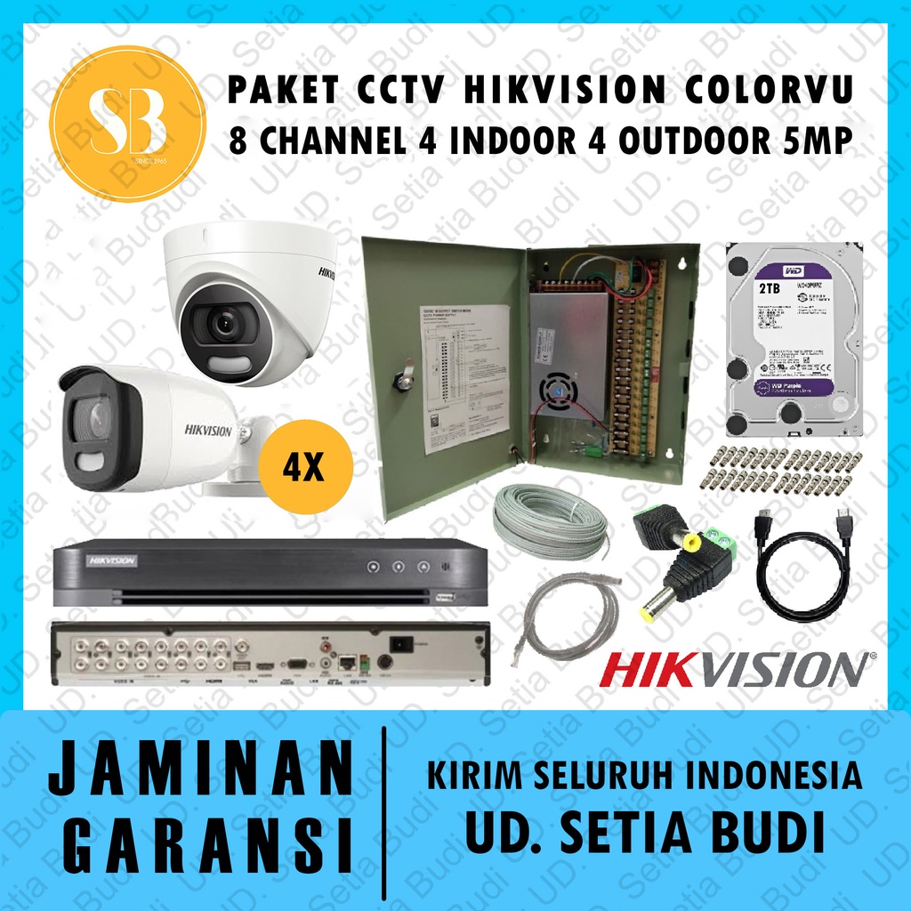 Paket CCTV Hikvision Colorvu 8 Channel 4 Indoor 4 Outdoor 5.0 MP