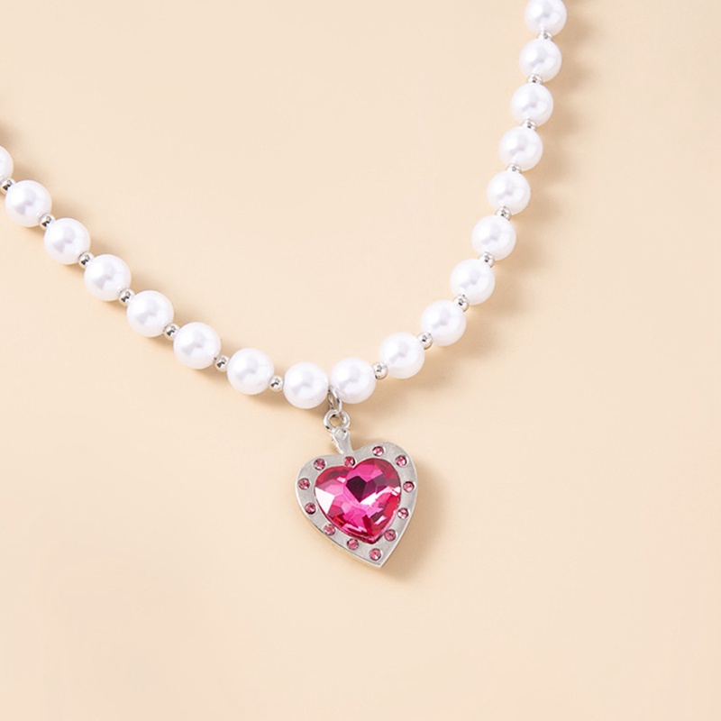 Kalung Choker Liontin Hati Kristal Mutiara Putih Untuk Wanita