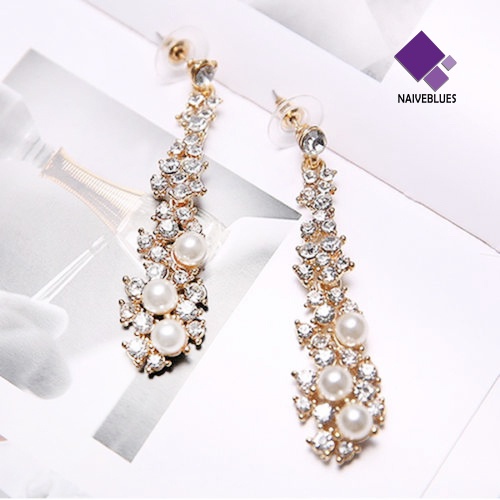 Anting Menjuntai Aksen Mutiara Berlian Imitasi Untuk Wanita