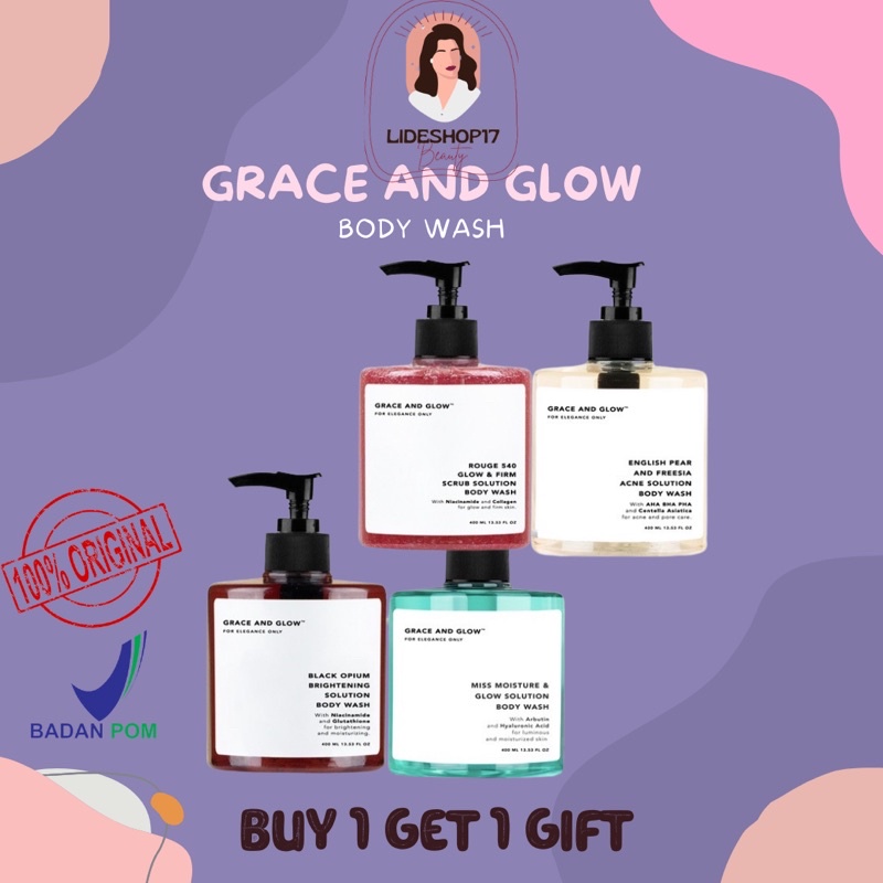 [READY] Grace &amp; Glow Black Opium Brightening Booster Pear and Freesia Anti Acne Solution Body Wash