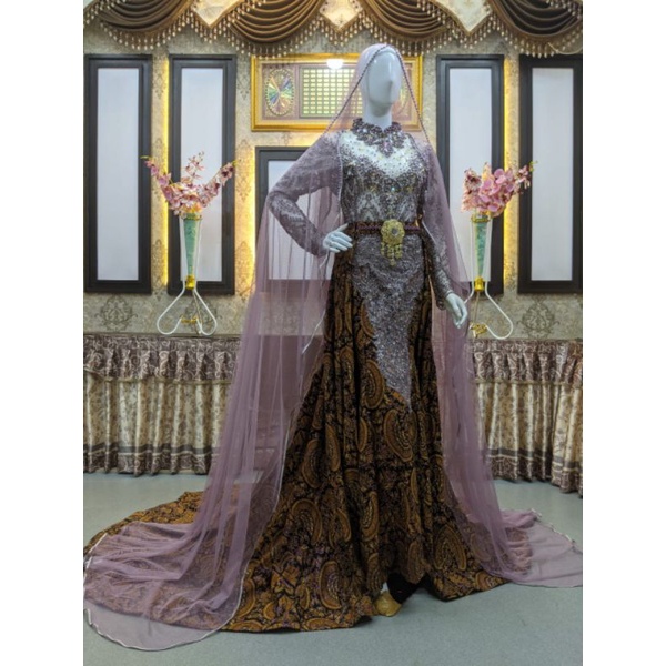 GAUN SLIM WEDDING DRES PRADA/GAUN MEWAH PAYETA BEREKOR/GAUN MODERN/GAUN PENGANTEN/GAUN SLIM