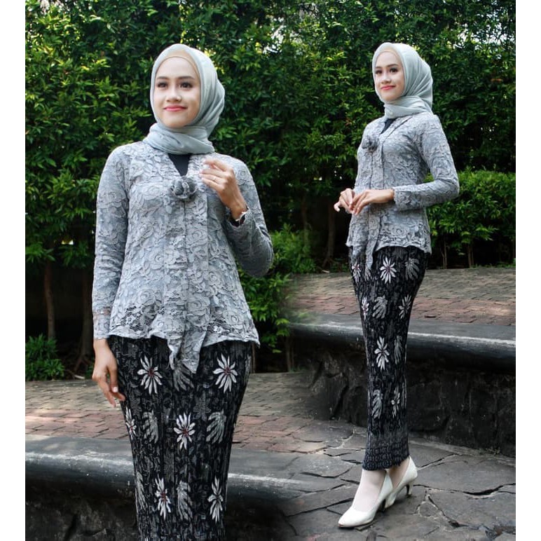Setelan Kebaya Modern Floy Brukat Warna Grey / Kebaya Modern