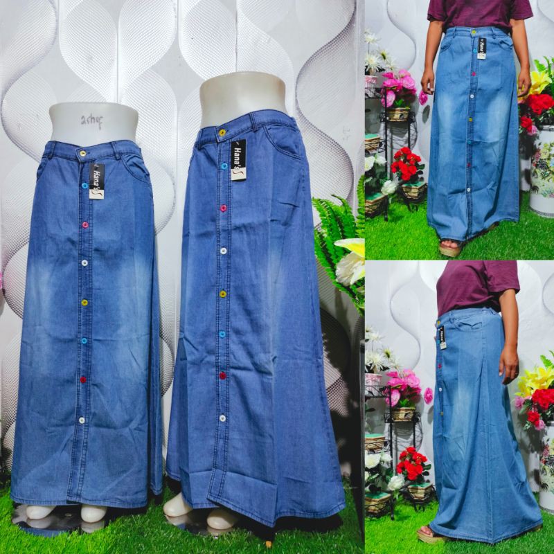 Rok jeans panjang kancing depan big size XL