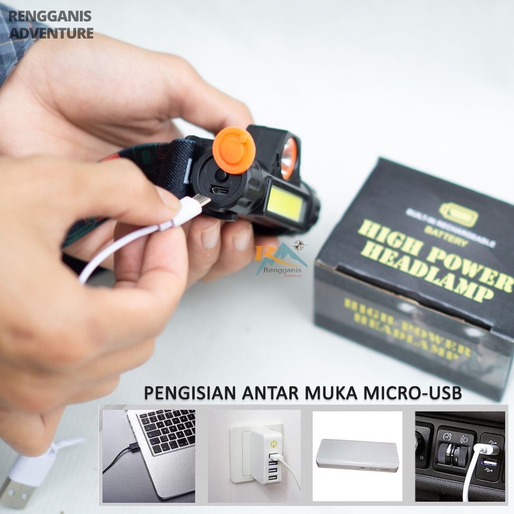 Headlamp LED High Power Mini Lampu Senter Kepala USB Penerangan Hiking