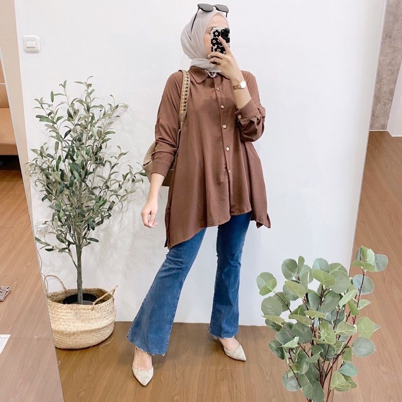 Sabrina Shirt Kemeja Wanita Oversize Atasan Blouse Tunik Cringkle Jumbo