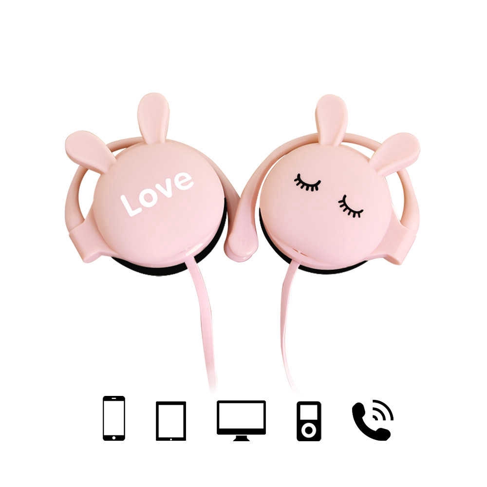 Headset Earphone Kabel Model Kait Telinga Kartun Kelinci Pink Dengan Mic 3.5mm Untuk Xiaomi