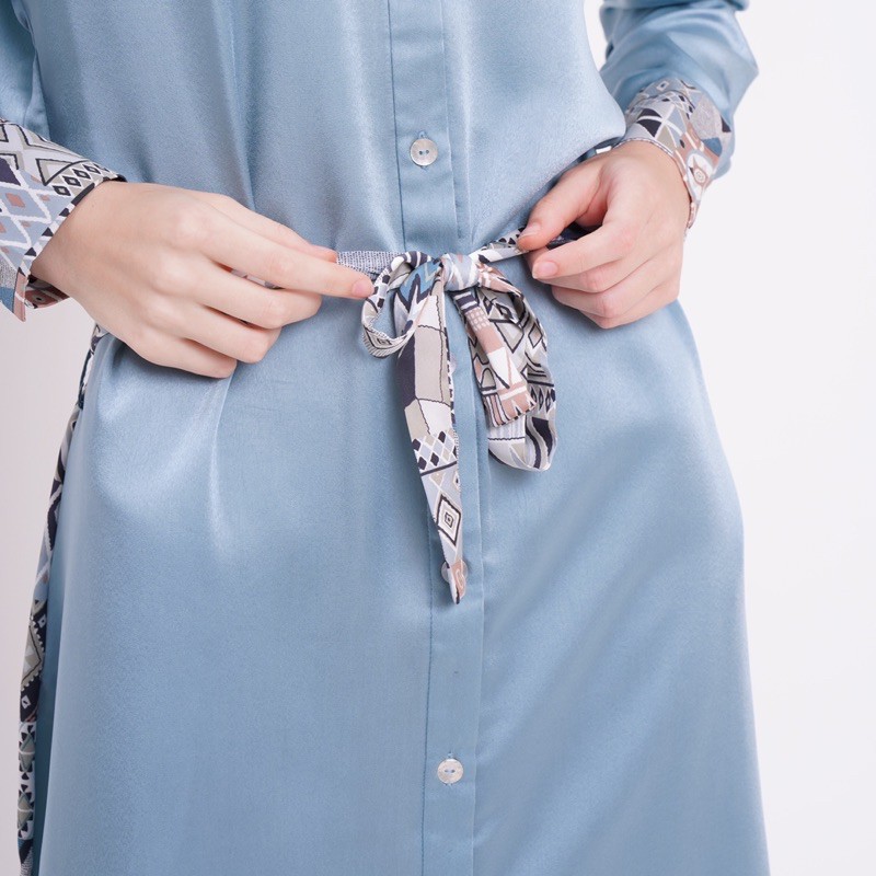 MARILINE ALIN Long Tunic Silk Satin Dress Coat