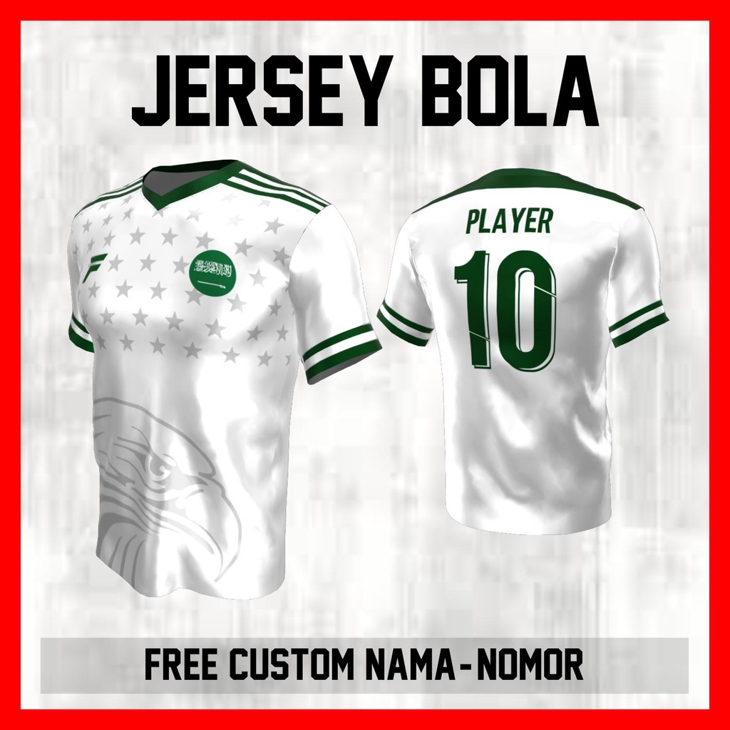 Kaos Bola Jersey Arab Saudi Timnas Negara Garis Bahu Baju Custom Nama dan Nomor Punggung - 58