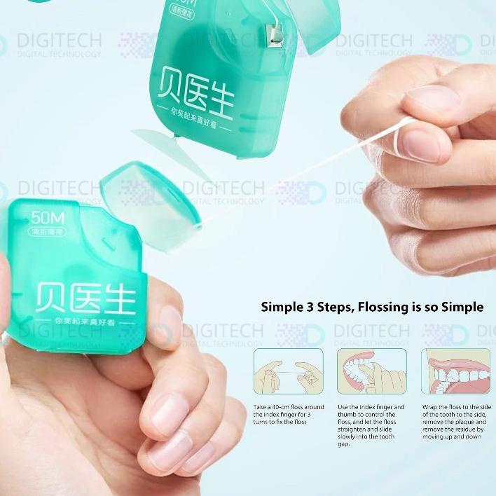 New Dr Bei Dental Floss Roll Teeth Flossing 50M/Pack Benang Gigi