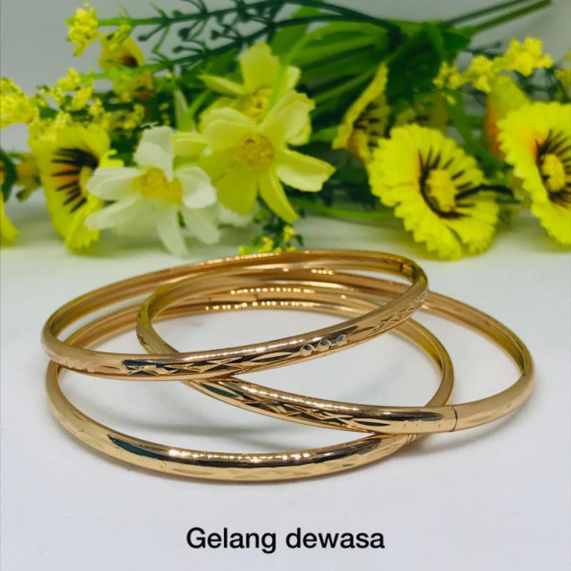 Terbaru Gelang tangan kolong titanium wanita dewasa 3pcs lapis emas 22k anti karat