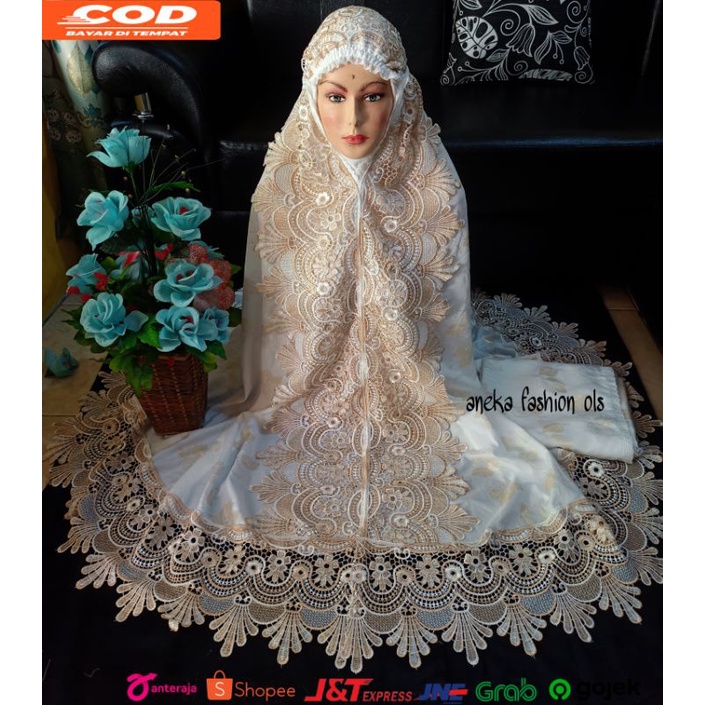 Mukena Mukenah Mukna Jumbo dewasa Renda Katun Poil Full Kd Mix Motif Prada Putih Milo Bw Adem Lembut