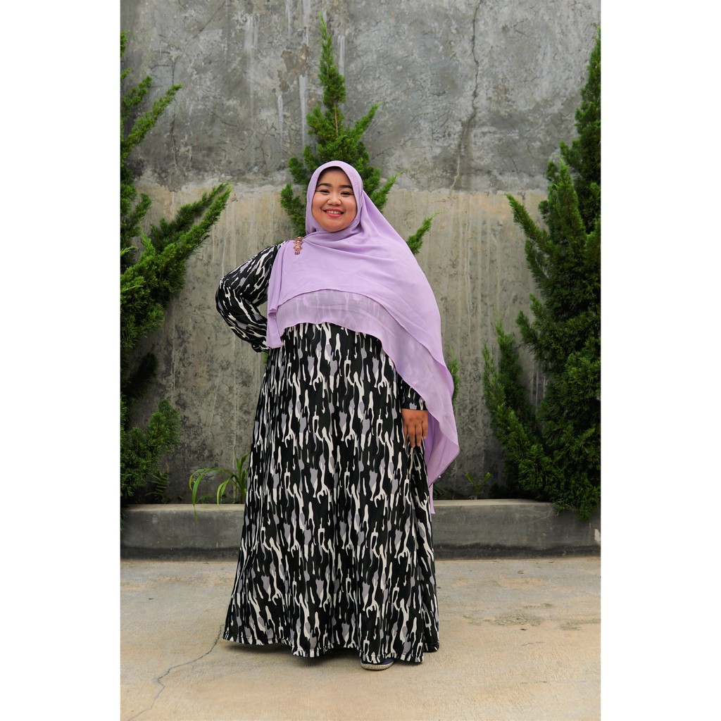Gamis Jumbo Army Syari Murah Busui Friendly Bahan Misbie Size L-5L ( Dijah Ungu )