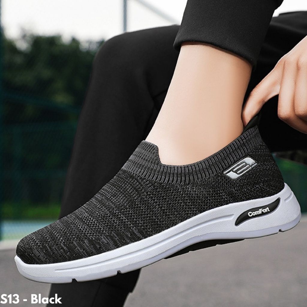 SEPATU SNEAKERS PRIA TANPA TALI IMPORT BRANDED NYAMAN LARI OLAHRAGA ANTI SLIP S13