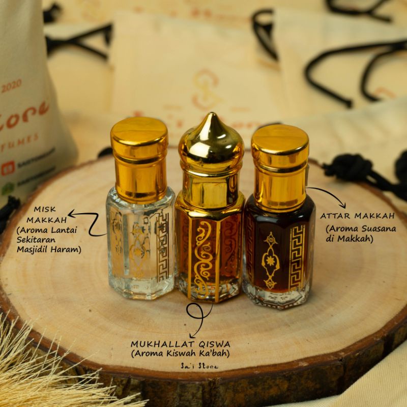 Paket Aroma Makkah Ukuran 3ML ( Mukhallat Qiswa , Attar Makkah , Misk Makkah) Parfum Arab / Arabian 