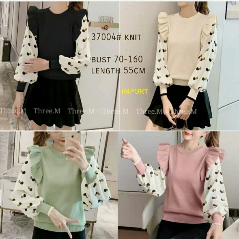Blouse wanita import Alice knit lengan balon/ Pakaian wanita baju blouse rajut cewek korea kekinian