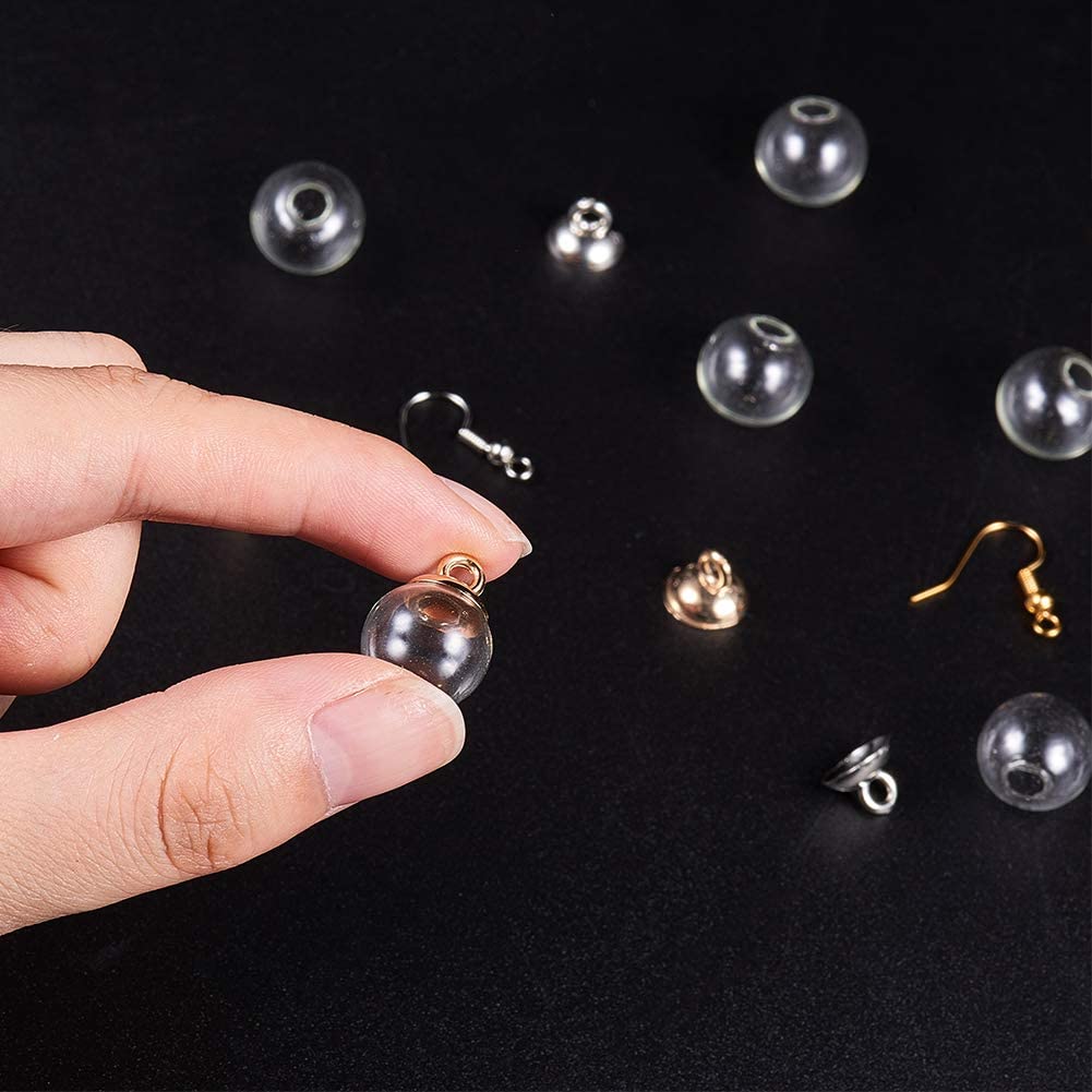 Benecreat14~100pcs 11~ 16mm Mini Kosong Bening Bola Dunia Kaca Botol Wish Glass Ball 40pcs Bail Cap Dan Kait Anting Untuk DIY Liontin Charms Stud Earring Making