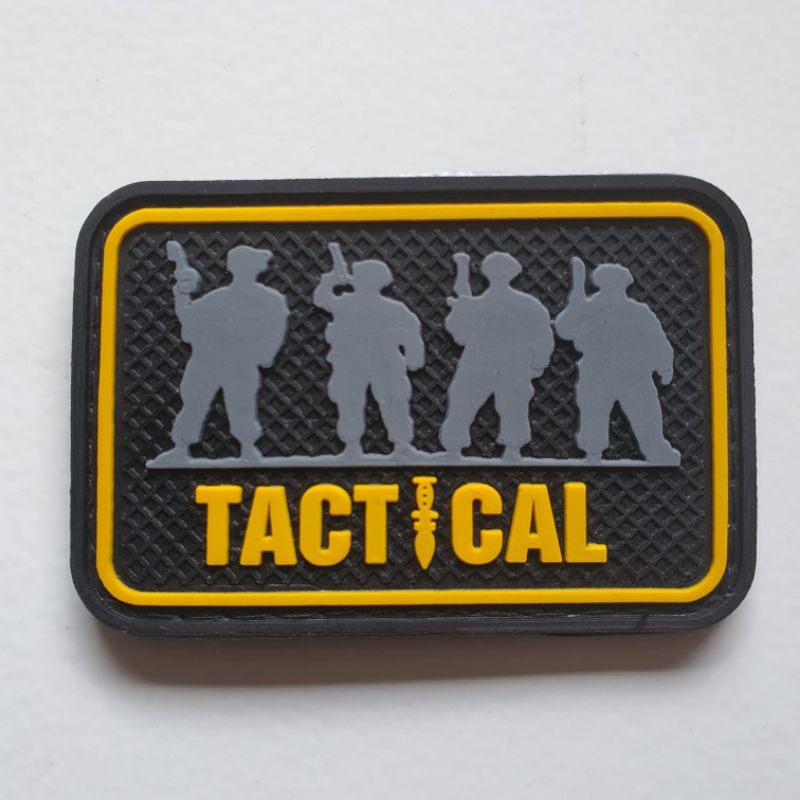 patch rubber logo tactical army lis kuning / rubber patch logo tulisan tactical / tempelan karet velcro