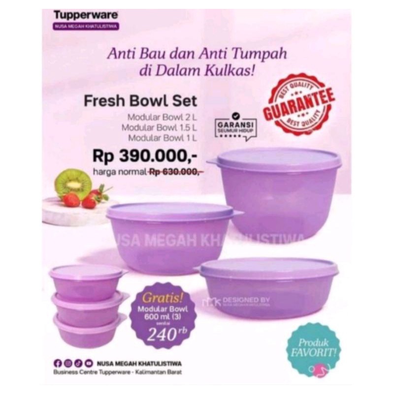 fresh bowl tupperware set 6 pcs wadah serba guna