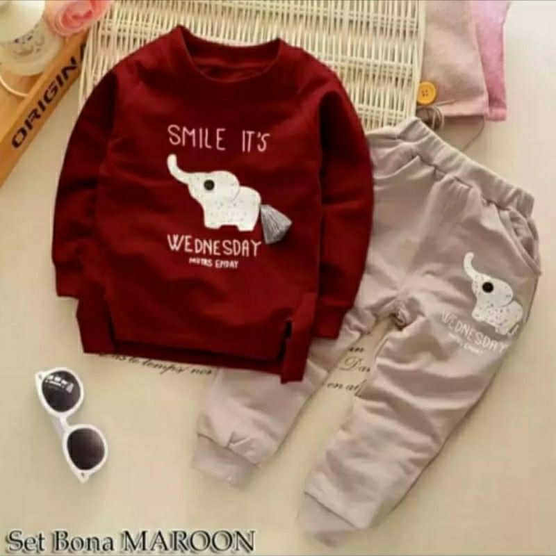 PAKAIAN ANAK BAJU ANAK SETELAN ANAK GAJAH Smile It' s Wednesday Usia 1-6 Tahun