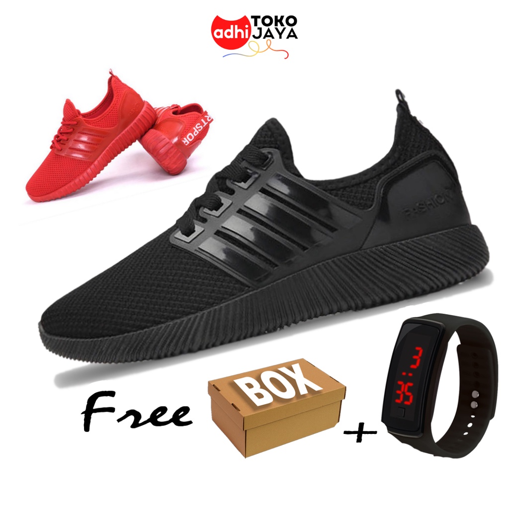 Sepatu Sneakers Wanita Import Korea Original Sol Karet Lentur Warna Hitam Merah Polos Tali Casual Ke