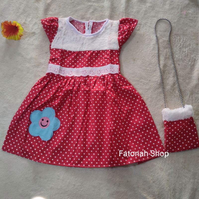 Dress Anak 2 3 tahun gaun tas anak cewek baju anak perempuan tas bulu polka ( dress andin Bag )