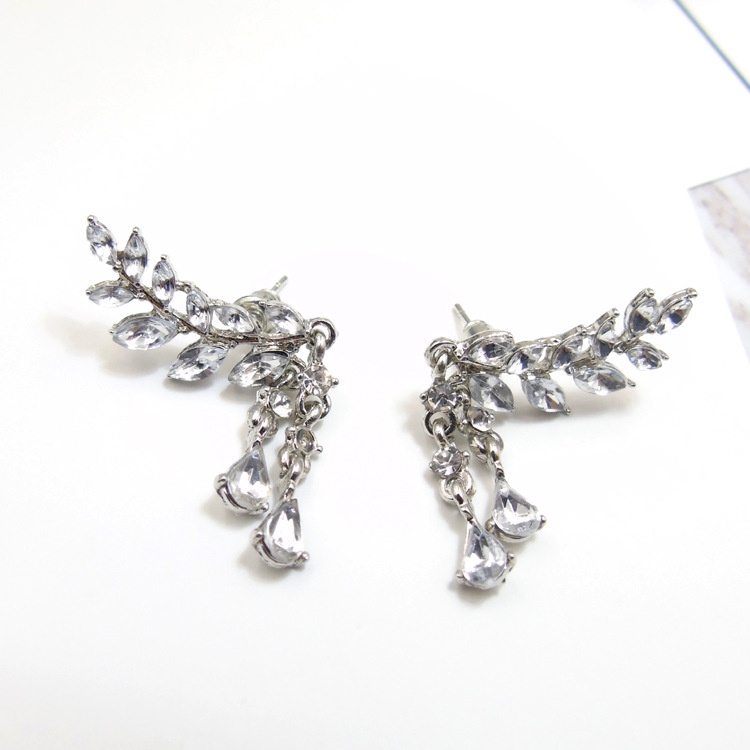 Anting Rumbai Bentuk Daun | Anting Kristal Bentuk Tetesan Air Daun Bahan Resin | Anting Bahan Alloy