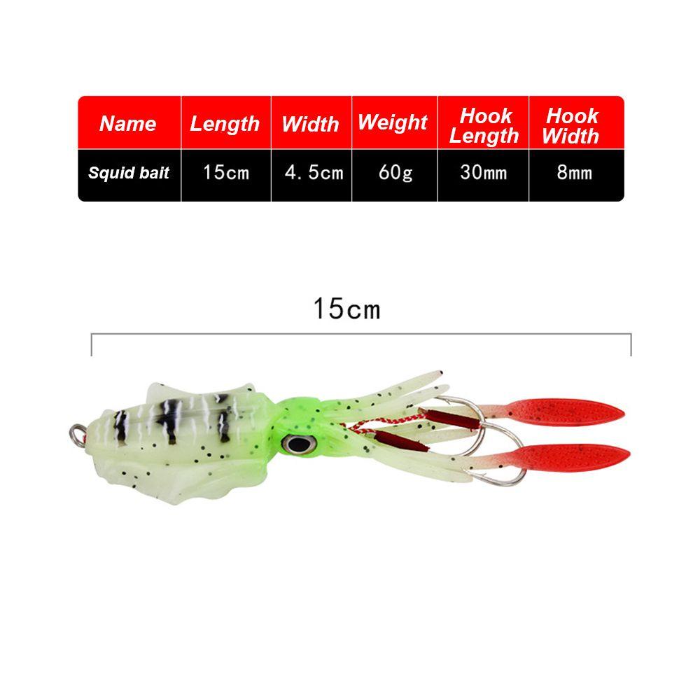 TOP 20g /60g 150mm Kait Umpan Gurita Air Asin Panas Buatan Silikon Lembut Glow Ekor Panjang