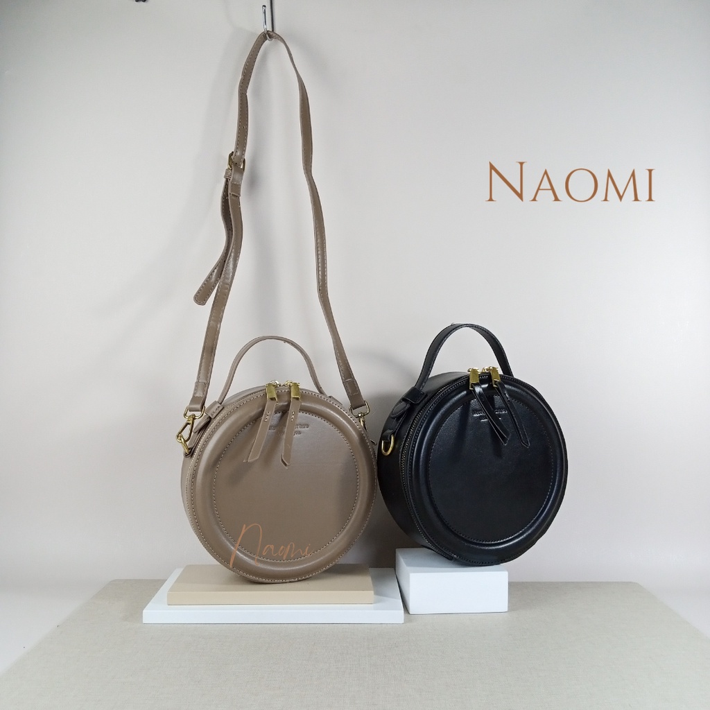 NAOMI - Veronica Sling Bag - Tas Import -Tas Selempang Premium - Bulat Round Kulit Sintetis PU Terbaru Modern - Tas Model Bulat - Latest Model Bag - naomi bag - tas bulat - tas circle - tas premium