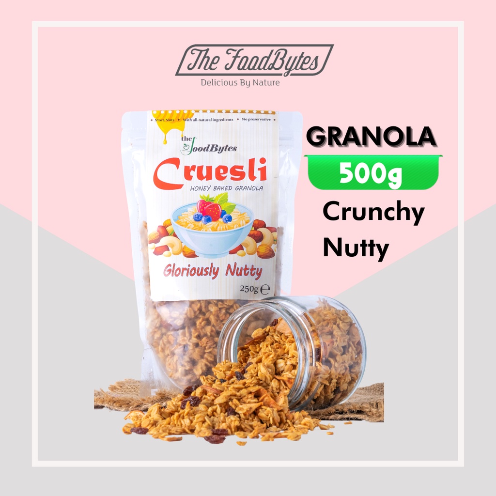 

GRANOLA GLORIOUSLY NUTTY 500gr THE FOODBYTES - Sarapan, Snack Oat Sehat, Menu untuk diet