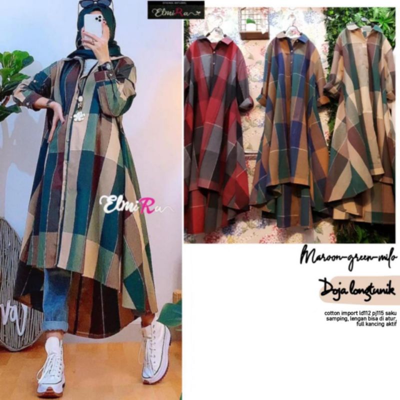 DOJA LONG TUNIK BY ELMIRA/LD 112 COTTON IMPORT/SAKU SAMPING LENGAN BISA DIATUR FULL KANCING AKTIF BU