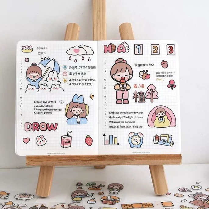 (RUCI) Sticker Botol Minum 2D Plastik Anti air / Buku Diary Stiker Motif / Stiker Anti Air Botol Hp Laptop Lucu ( 1Lembar )
