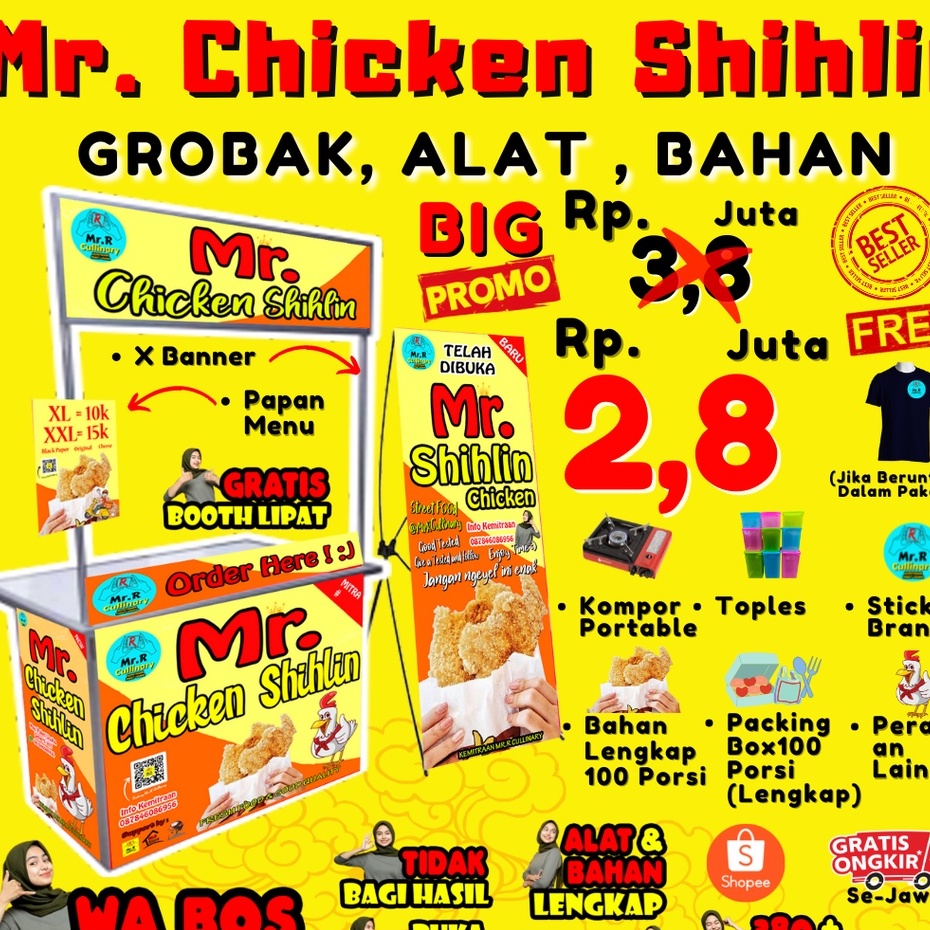 

Mr.CHICKEN SHIHLIN NEW|| MR.R CULLINARY (FRANCHAISE,PAKET USAHA,KEMITRAAN) GROBAK/BOOTH PORTABLE,ALAT LENGKAP, DAN BAHAN BAKU UTAMA