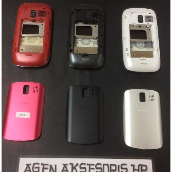 Casing Fullset Nokia Asha 302 Housing Bezel Backdoor Tulangan Karet