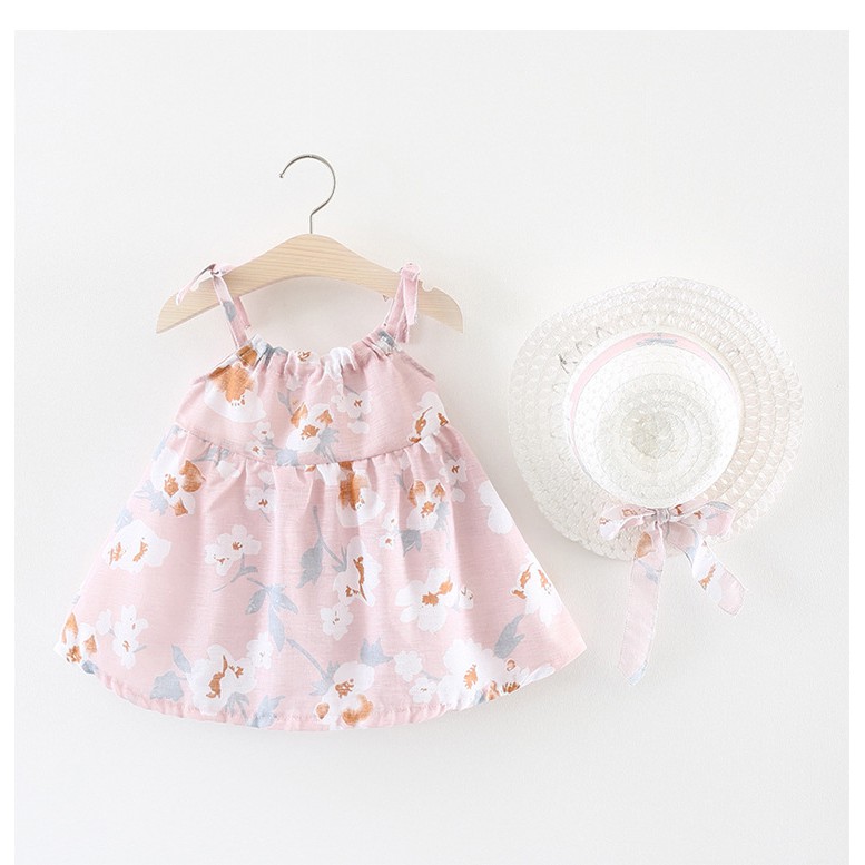 Gaun Bayi Perempuan Bunga dengan Topi untuk Umur 6 Bulan - 3 Tahun
