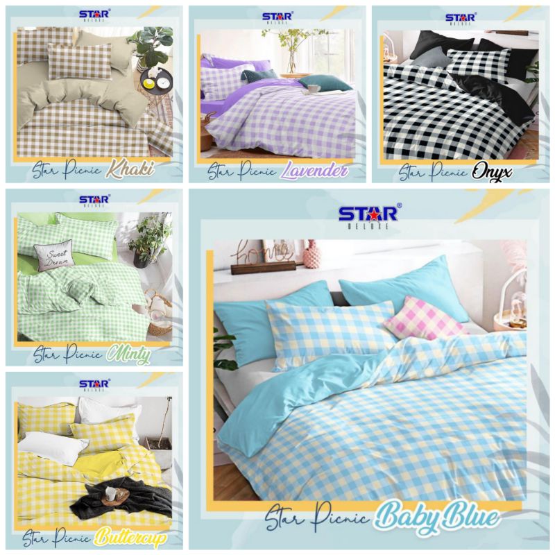 Sprei Katun Motif KOTAK2 KOREAN STAR PICNIC (ANTI GESER) Lembut Homemade All Size