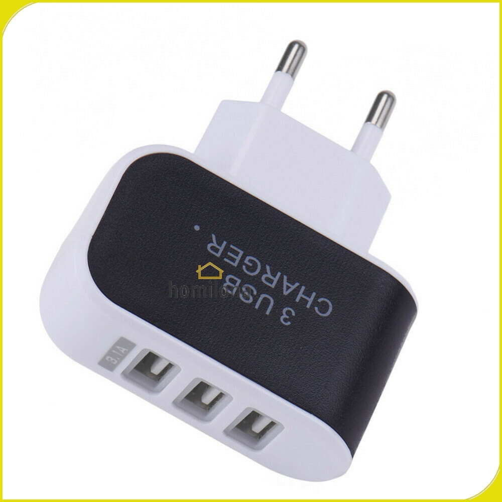 Adapter Travel Charger USB 3 Port 5V 3.1A EU Plug LED - EKA - Black