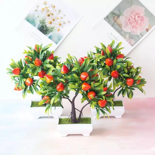 Kunataruma Bunga plastik / Pajangan bunga Artifisial / Pohon Buah Plastik Imitasi Vas Petak AM351-1