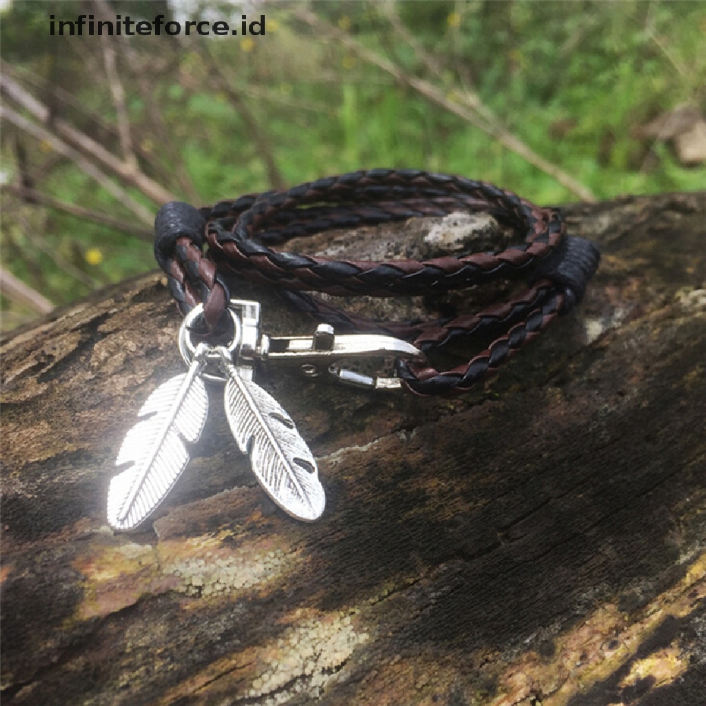 Infiniteforce.id Gelang Tangan Kulit Pu Pria Desain Bulu