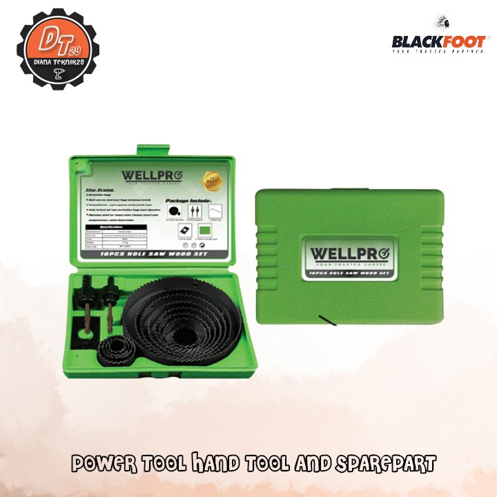 WELLPRO Holsaw Kayu Set 16pcs / Mata Bor Gromet 16pcs