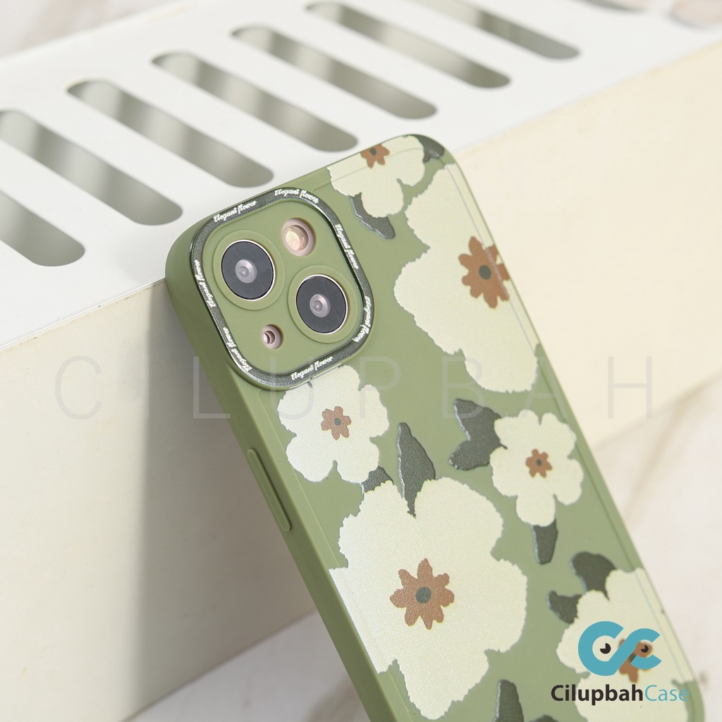 Soft Case Green Elegant Flowers Full Lens Cover For iPhone 7 8 SE 7+ 8+ X XR XS 11 12 13 Mini Pro Max