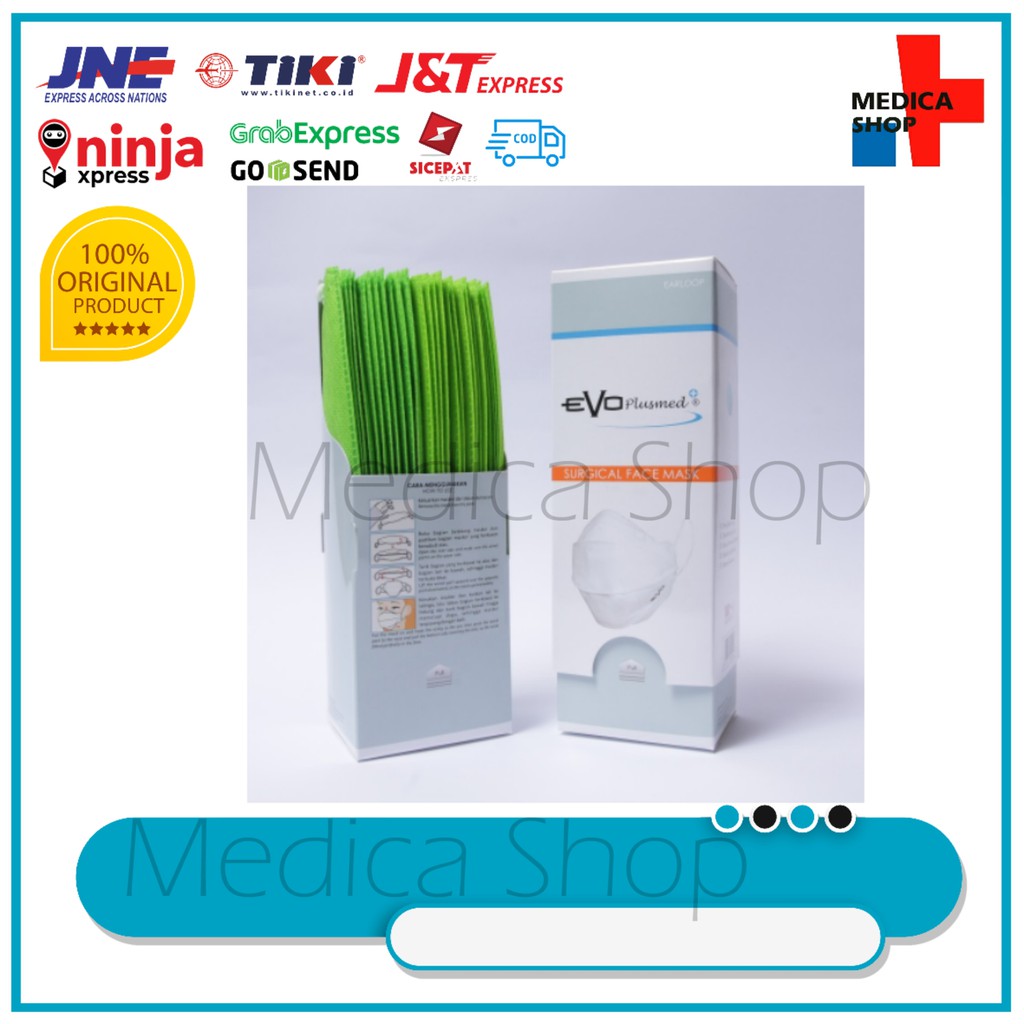 Masker Evo Plusmed Surgical Earloop Hijau Stabilo Lime Green 1 Box