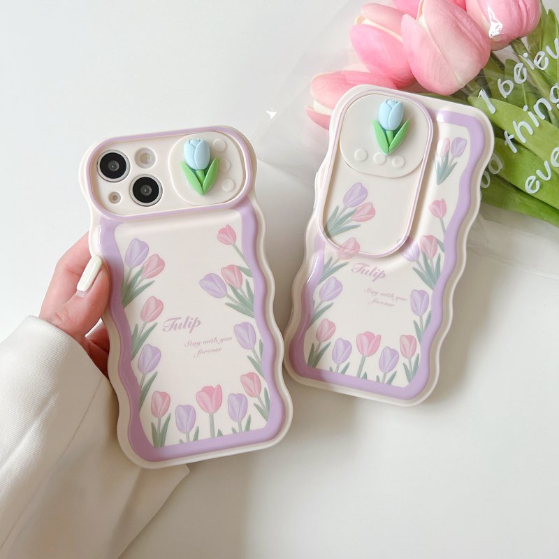 Soft Case Pelindung Kamera Motif Bunga tulip Warna Ungu Untuk IPhone 11 12 13 14 Pro Max