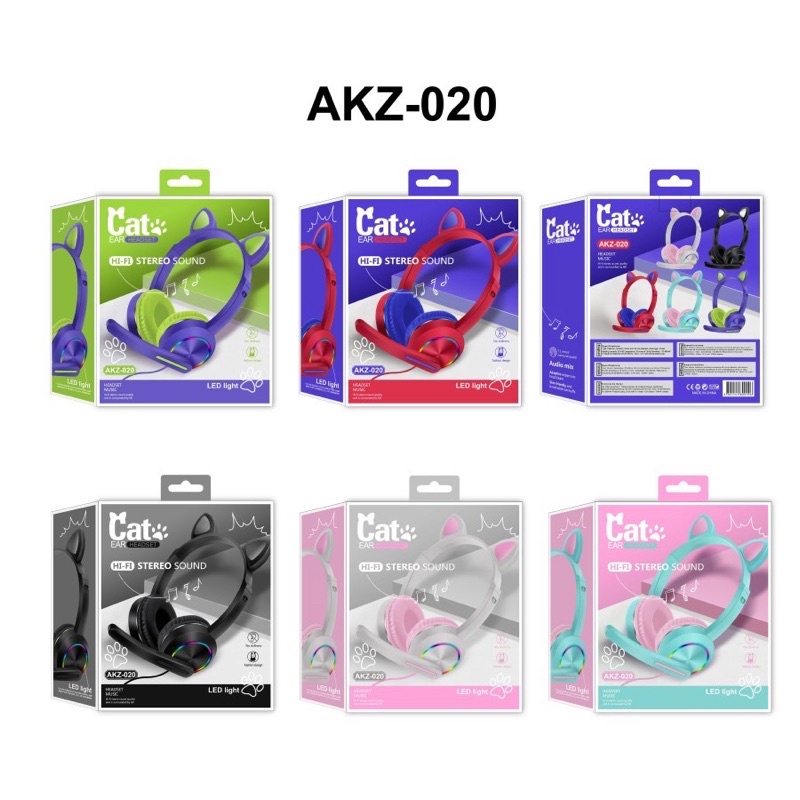 Handsfree Headset Bando kucing Akz-020 Gaming Led With Mic PROMO SEN-AB